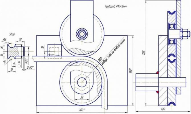 Un desen cu dimensiuni pentru realizarea unui dispozitiv de îndoit cu țevi cu propriile mâini
