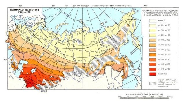 Kort over den samlede årlige solstråling