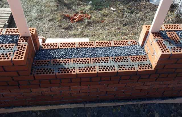 Cascalho de argila expandido na espessura das paredes