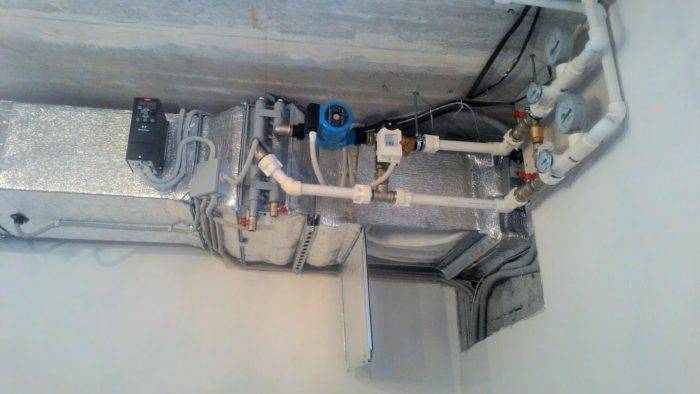 Dispozitiv de conducte de încălzire și principiul de funcționare a circuitului de încălzire a schimbătorului de căldură pentru ventilația alimentării cu apă